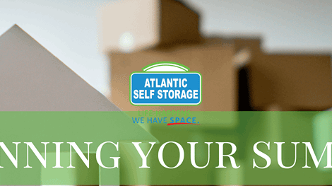 Text reads 'start planning your summer move" with moving boxes and the Atlantic self storage logo