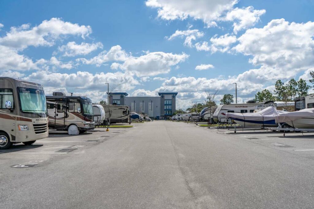 A series of vehicles parked at Atlantic Self Storage