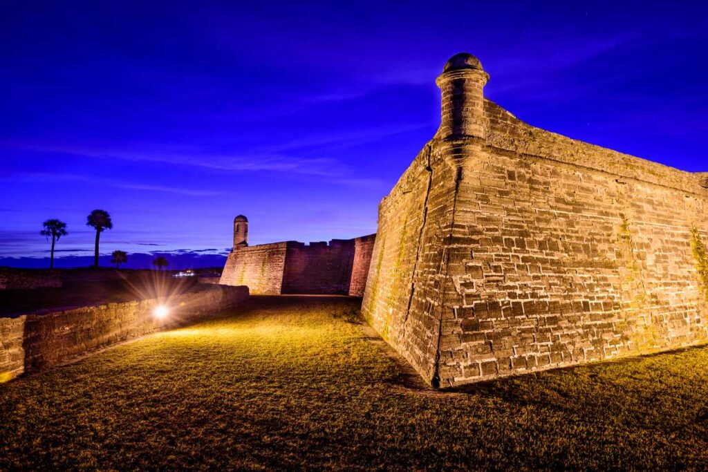 At dusk, Castillo de San Marcos National Monument in St. Augustine, FL.