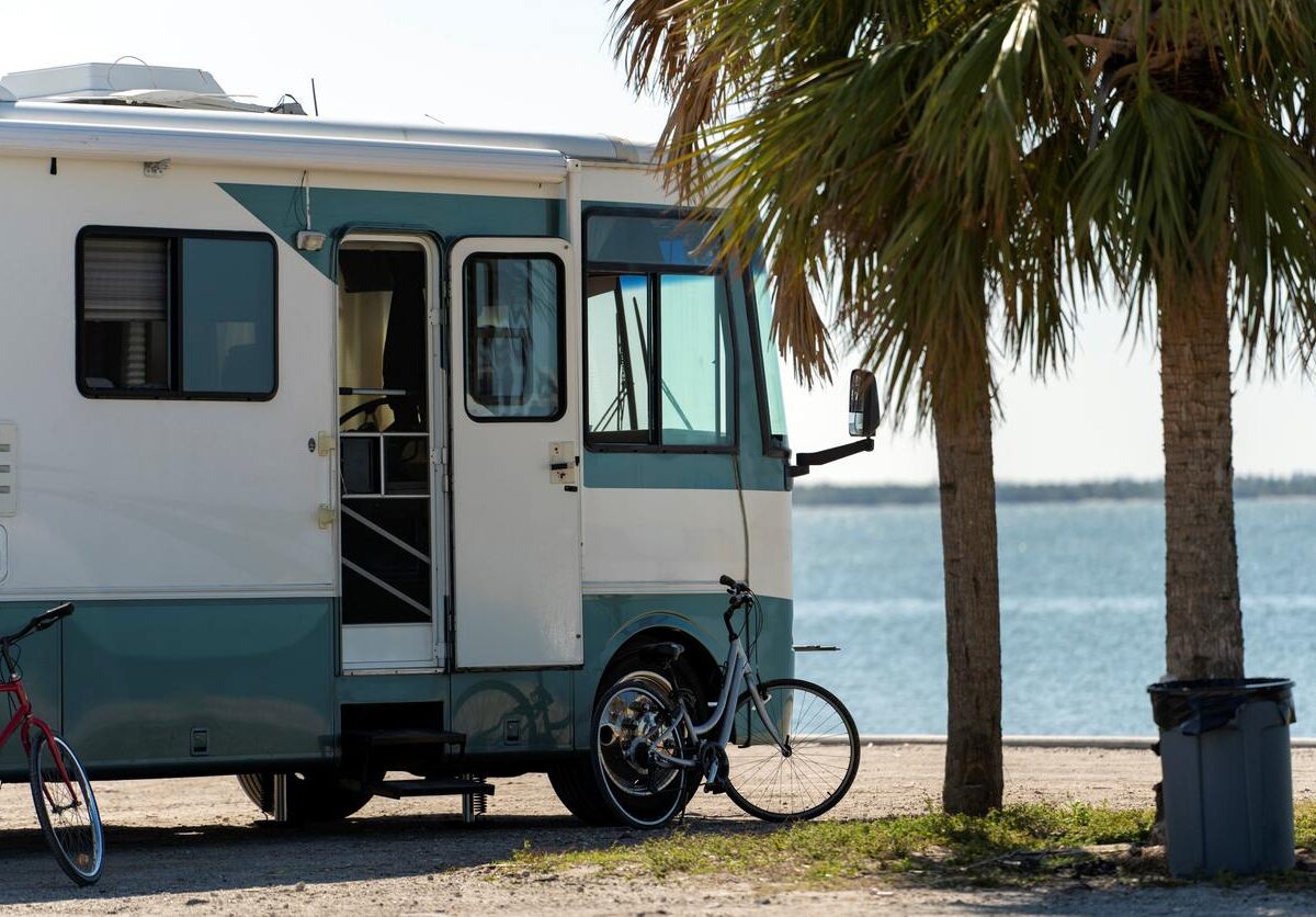 Motorhome on seaside parking lot in Florida.