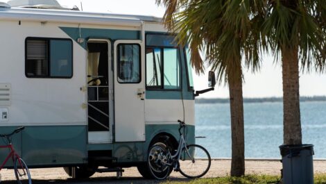 Motorhome on seaside parking lot in Florida.